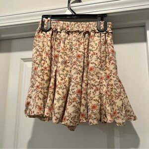 Paper Crane Floral Skater Skirt in Cream and Pink